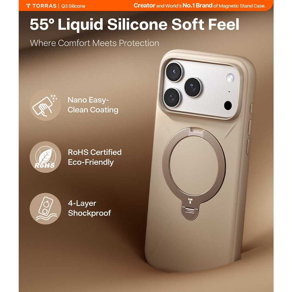 Torras iPhone 17 Pro Max Skal Ostand Q3 Silicone Desert Gold