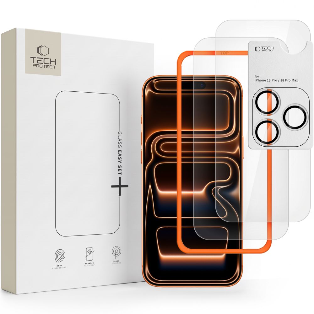 Tech-Protect iPhone 18 Pro Skärmskydd & Kameraskydd Easy Set+ 2-pack
