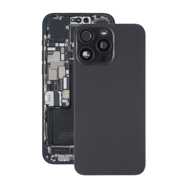 iPhone 15 Pro Max Baksida Glas med Magnet och Kameralins - Svart Titan