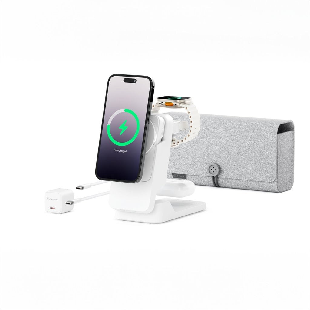 Alogic Matrix Ultimate 3-in-1 Trådlös Laddare med Powerbank MagSafe Vit