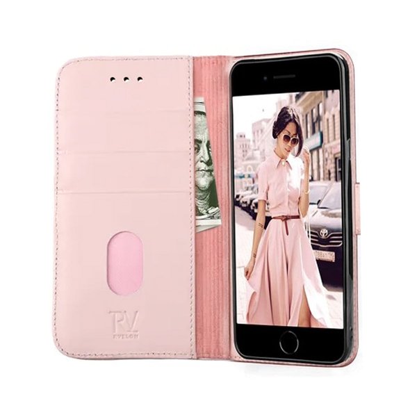 Rvelon iPhone 7/8/SE Fodral Äkta läder Kortfack Rosa