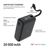 Fixed Zen 20 Loop Powerbank med inbyggd USB-C kabel 40W