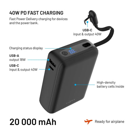 Fixed Zen 20 Loop Powerbank med inbyggd USB-C kabel 40W