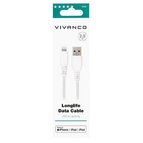 Vivanco Kabel Longlife Braided USB-A/Lightning 2.5m Vit