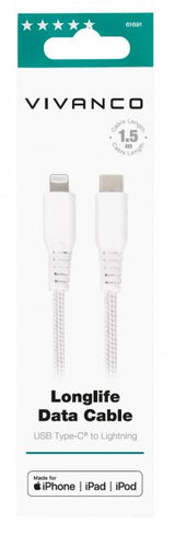 Vivanco Kabel Longlife Braided USB-C/Lightning 1.5m Vit