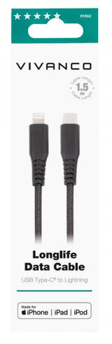 Vivanco Kabel Longlife Braided USB-C/Lightning 1.5m Svart