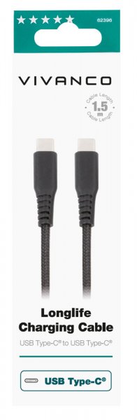 Vivanco Kabel Longlife Braided USB-C/USB-C 1.5m Svart