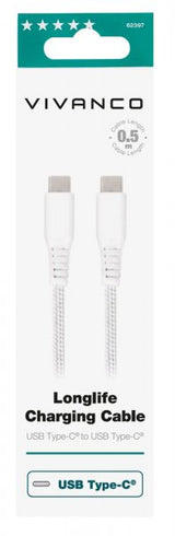 Vivanco Kabel Longlife Braided USB-C/USB-C 0.5m Vit