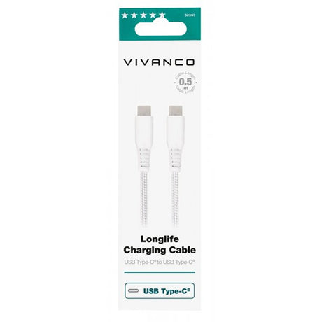 Vivanco Kabel Longlife Braided USB-C/USB-C 0.5m Vit