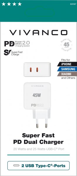 Vivanco Laddare Super Fast PD Dual Charger 45W