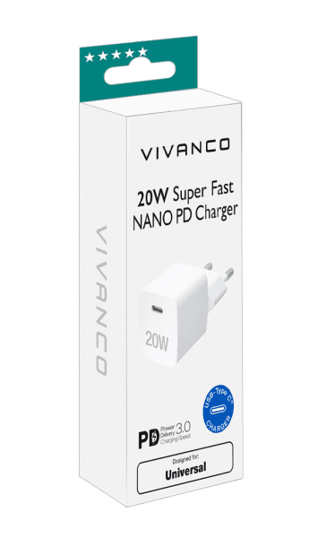 Vivanco Laddare 20W Super Fast NANO PD Charger Vit