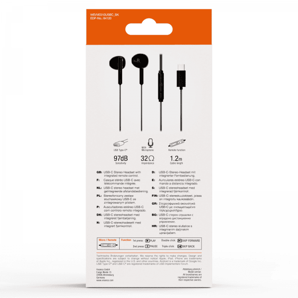 Vivanco Hörlurar Smart Pro USB-C In-Ear Headset Svart