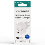 Vivanco Laddare 20W Dual Super Fast PD Charger Vit