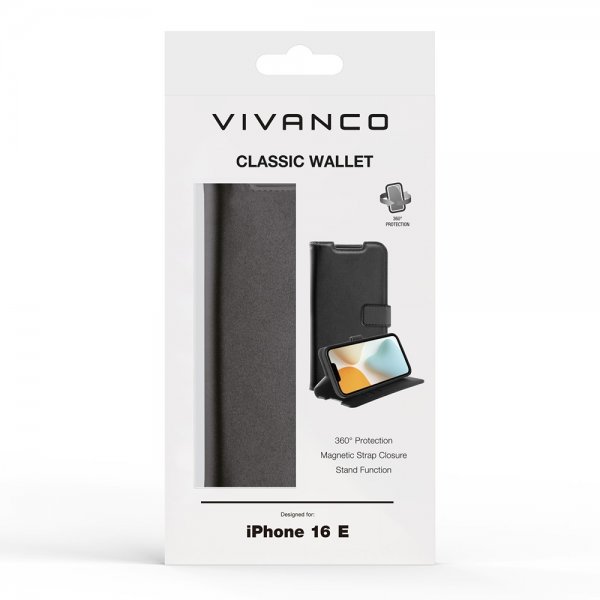 Vivanco iPhone 16e/17e Fodral Classic Wallet Svart