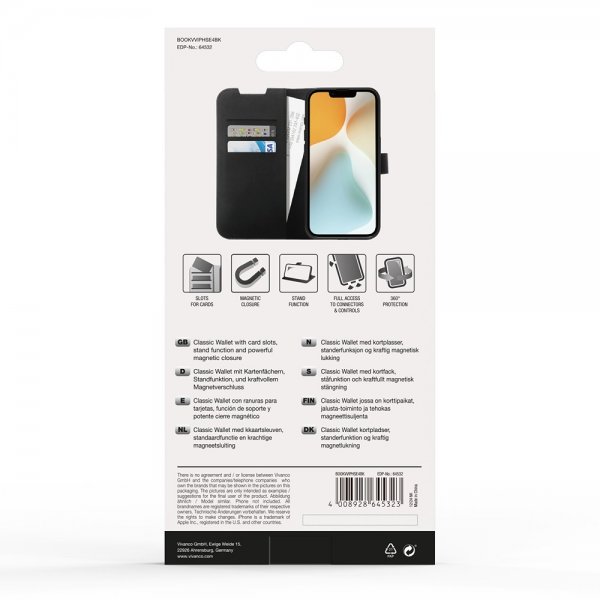 Vivanco iPhone 16e/17e Fodral Classic Wallet Svart
