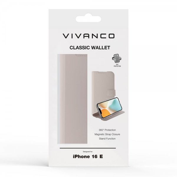 Vivanco iPhone 16e/17e Fodral Classic Wallet Greige