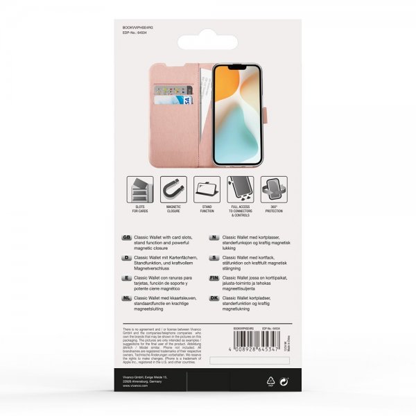 Vivanco iPhone 16e/17e Fodral Classic Wallet Roseguld