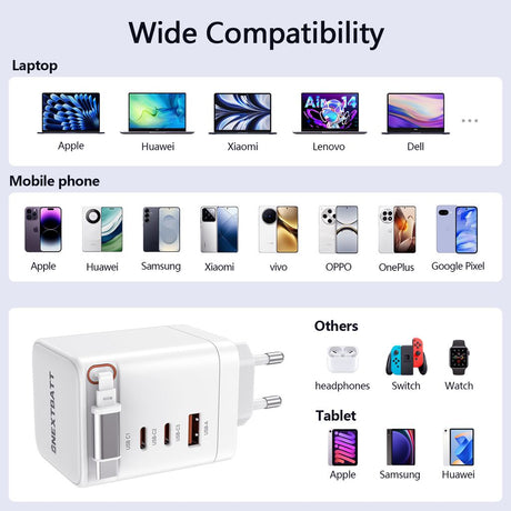 SiGN 100W GaN Snabbladdare med utdragbar USB-C-kabel Vit