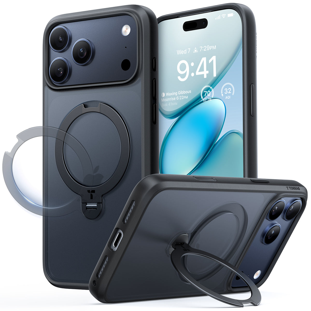 Torras iPhone 17 Pro Max Skal Ostand Q3 Spin Obsidian Black