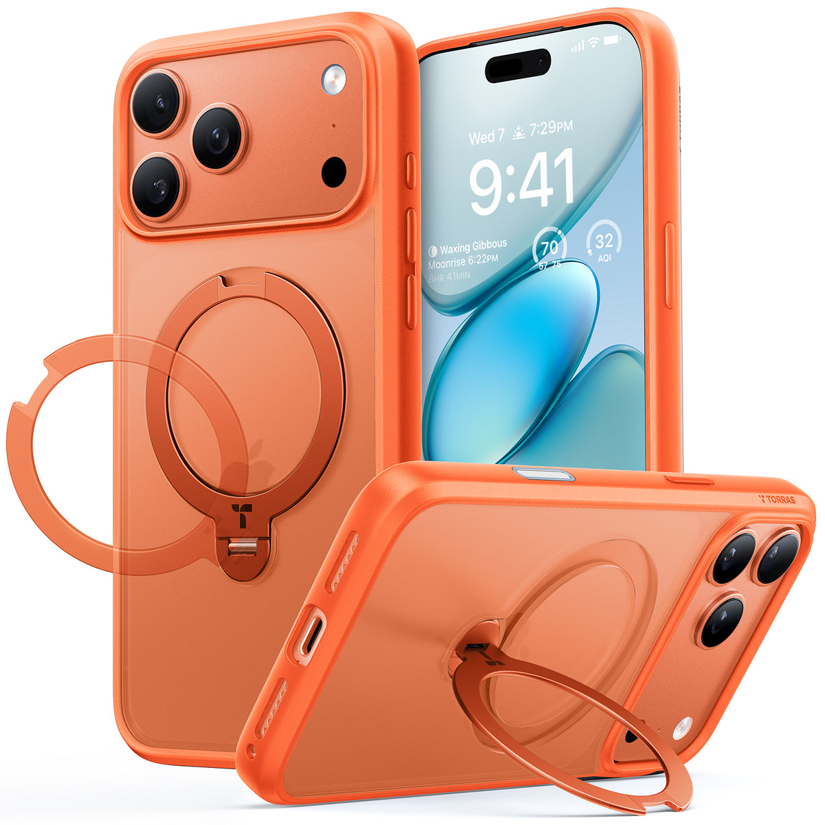 Torras iPhone 17 Pro Skal Ostand Q3 Spin Energy Orange