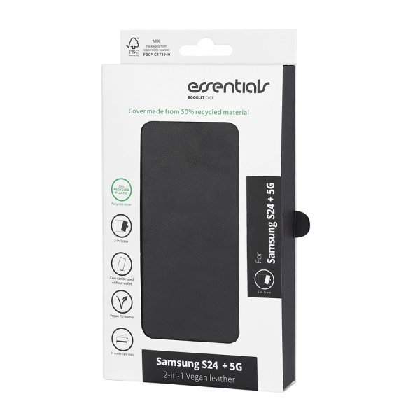 Essentials Samsung Galaxy S24 Plus Fodral 2-in-1 Vegan Leather Svart
