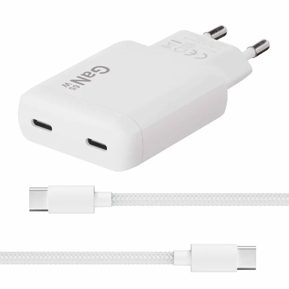 X2O 65W Dual Slim Hemmaladdarset USB-C/C GaN 1.5m Vit