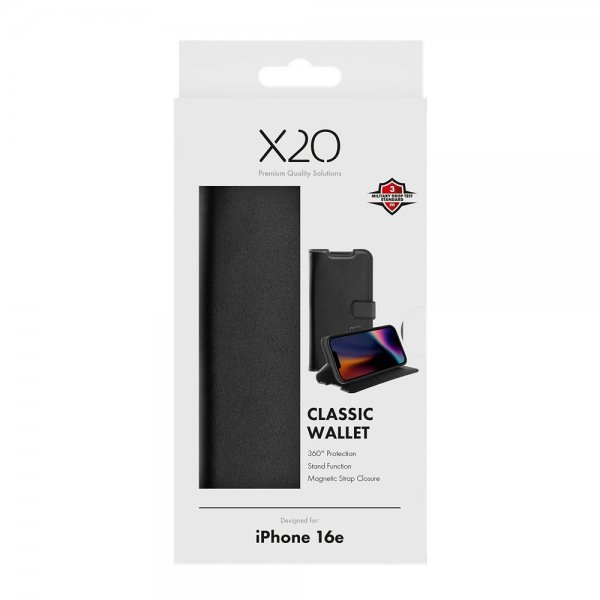 X2O iPhone 16e/17e Fodral Classic Wallet Svart