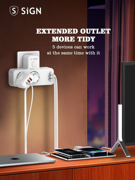 SiGN 2-vägs Grenuttag med LED-nattlampa 20W USB-A/USB-C