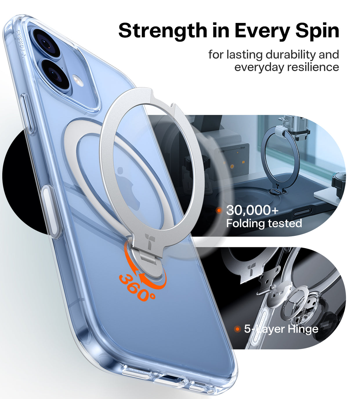 Torras iPhone 17 Skal Ostand Q3 Spin Transparent