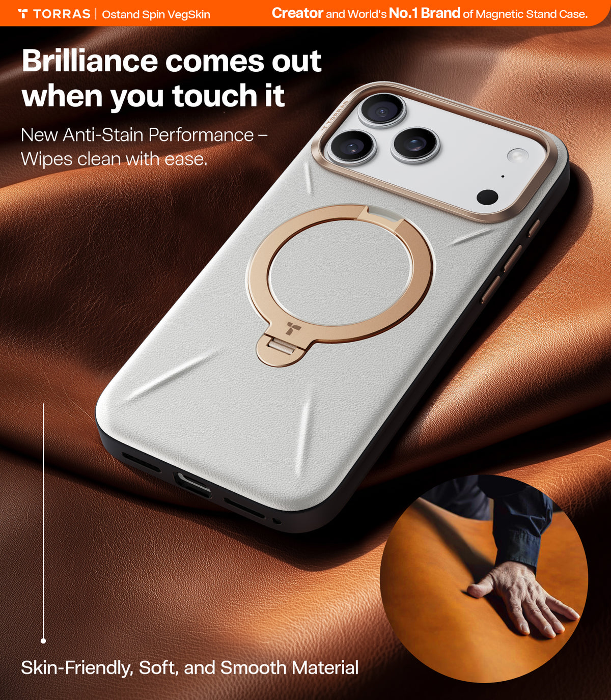 Torras iPhone 17 Pro Skal Ostand Q3 Vegskin Pearl Gray