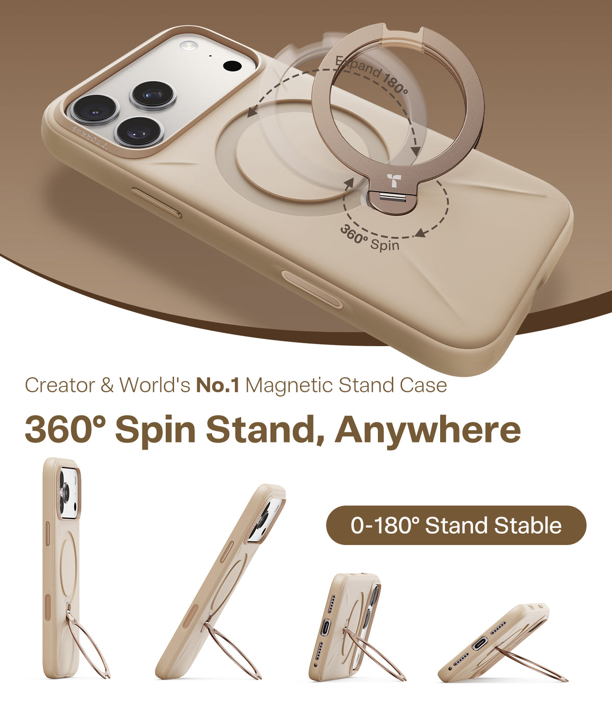 Torras iPhone 17 Pro Max Skal Ostand Q3 Silicone Desert Gold