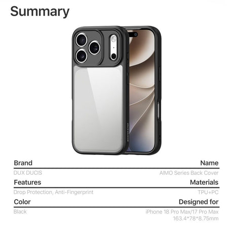 Dux Ducis iPhone 17 Pro Max/iPhone 18 Pro Max Skal Aimo Series Svart