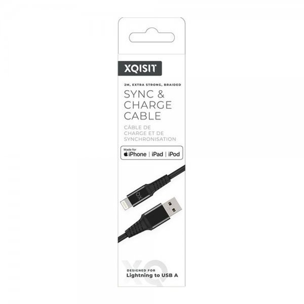 Xqisit Kabel Flätad USB-A till Lightning 2m Svart