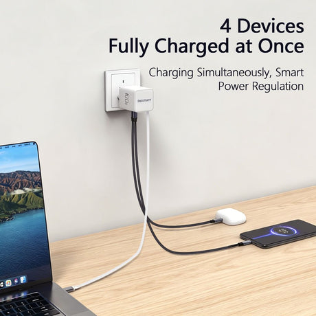 SiGN 100W GaN Snabbladdare med utdragbar USB-C-kabel Vit