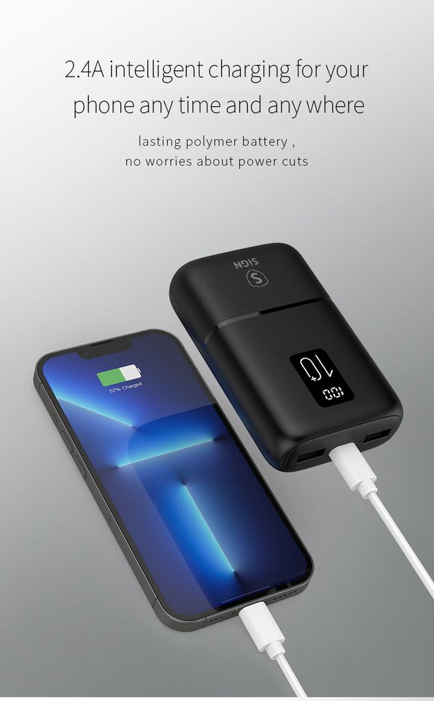 SiGN Mini Powerbank med Display 10 000mAh Svart