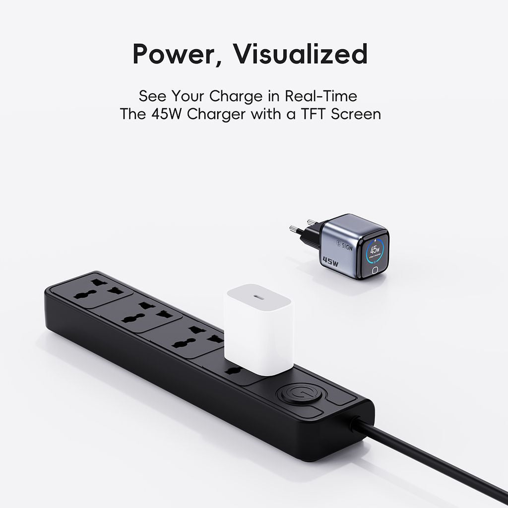 SiGN 45W Väggladdare med Display 2xUSB-C Grå