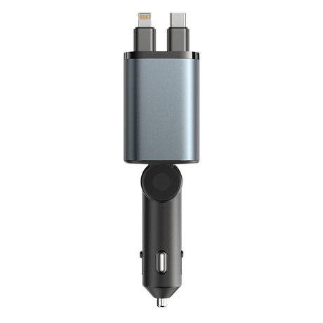 SiGN 4-i-1 Billaddare med utdragbara USB-C/Lightning-kablar 45W