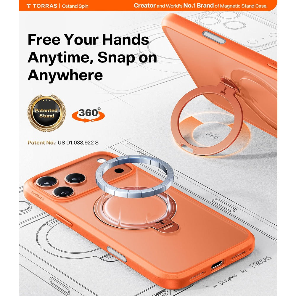 Torras iPhone 17 Pro Max Skal Ostand Q3 Spin Energy Orange