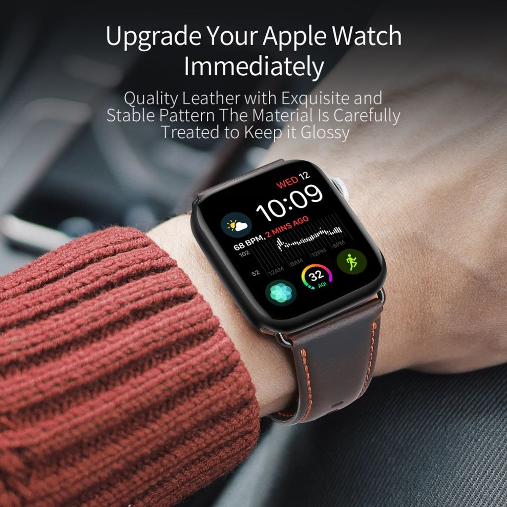 Dux Ducis Apple Watch 44/45/46mm/Ultra 49mm Armband Äkta Läder Mörkbrun
