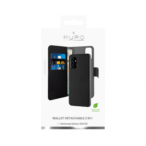 Puro Samsung Galaxy A32 5G Fodral Wallet Detachable 2 in 1 Svart