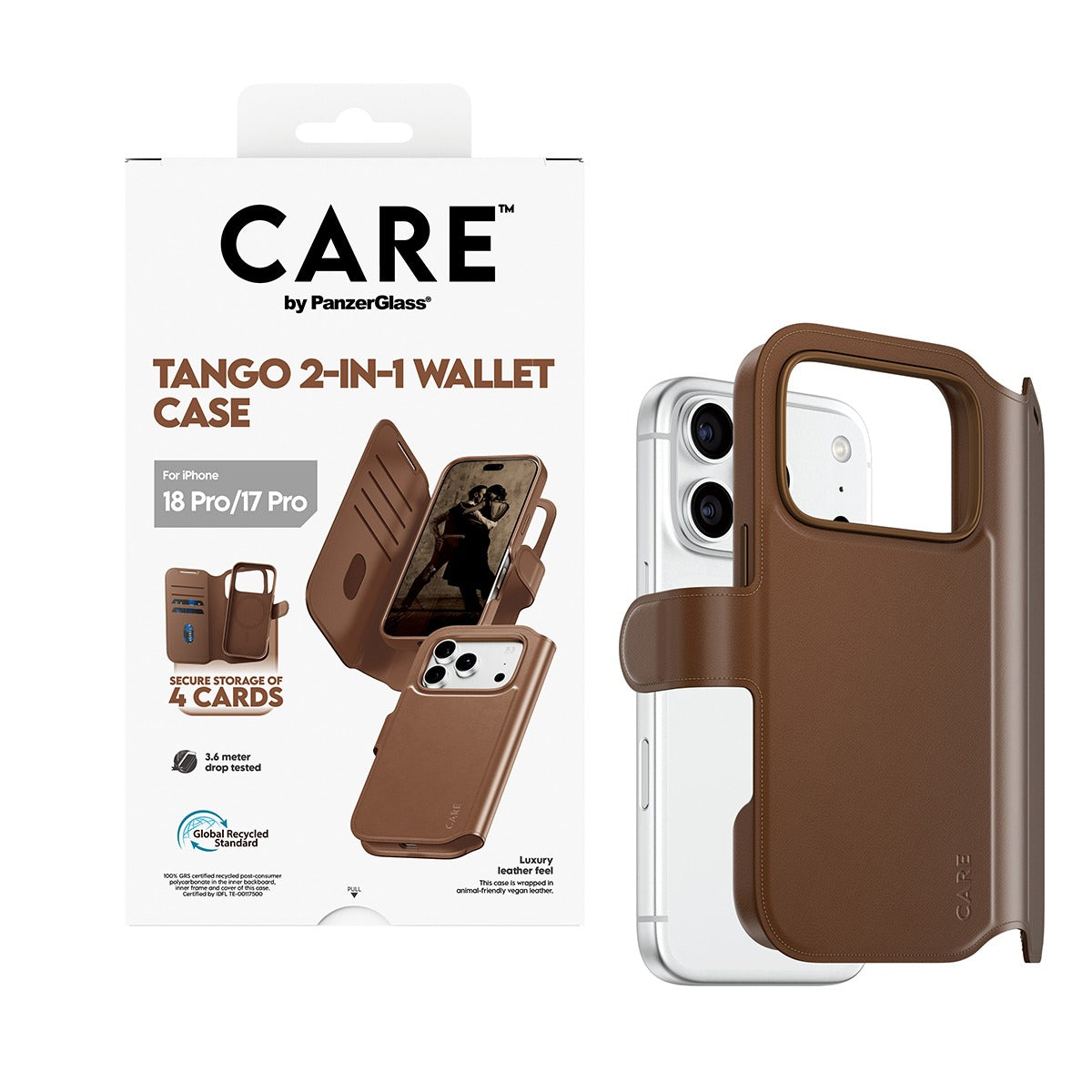CARE by PanzerGlass iPhone 17 Pro/iPhone 18 Pro Fodral Tango Wallet MagSafe Brun