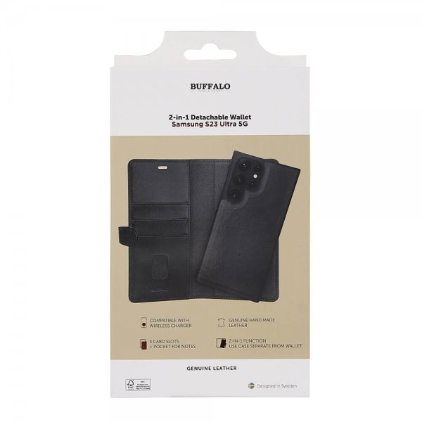 Buffalo Samsung Galaxy S23 Ultra Fodral 2-in-1 Detachable Wallet Svart