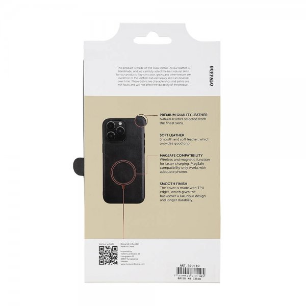 Buffalo iPhone 15 Pro Max Skal Äkta läder MagSeries Svart