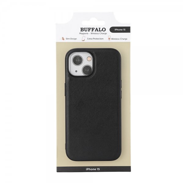 Buffalo iPhone 15 Skal PU MagSeries Svart