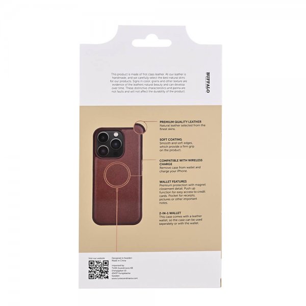 Buffalo iPhone 15 Pro Fodral 3 Kortfack Löstagbart Skal MagSeries Brun