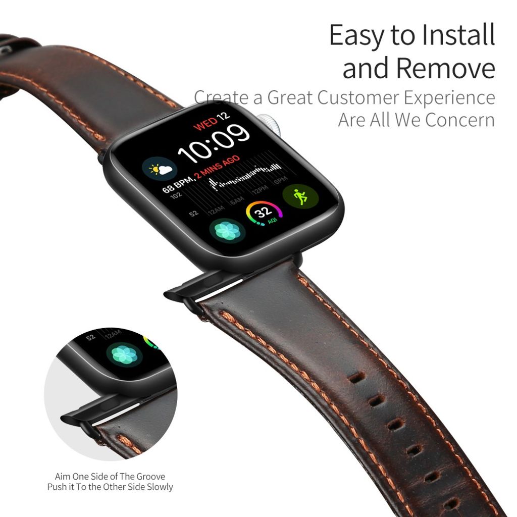 Dux Ducis Apple Watch 44/45/46mm/Ultra 49mm Armband Äkta Läder Mörkbrun