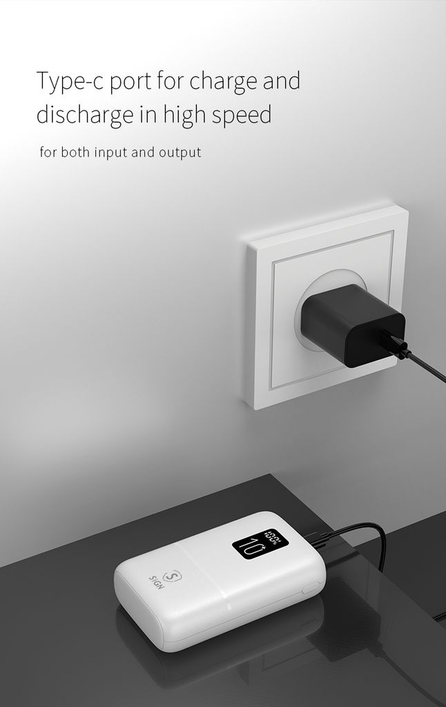 SiGN Mini Powerbank med Display 10 000mAh Vit