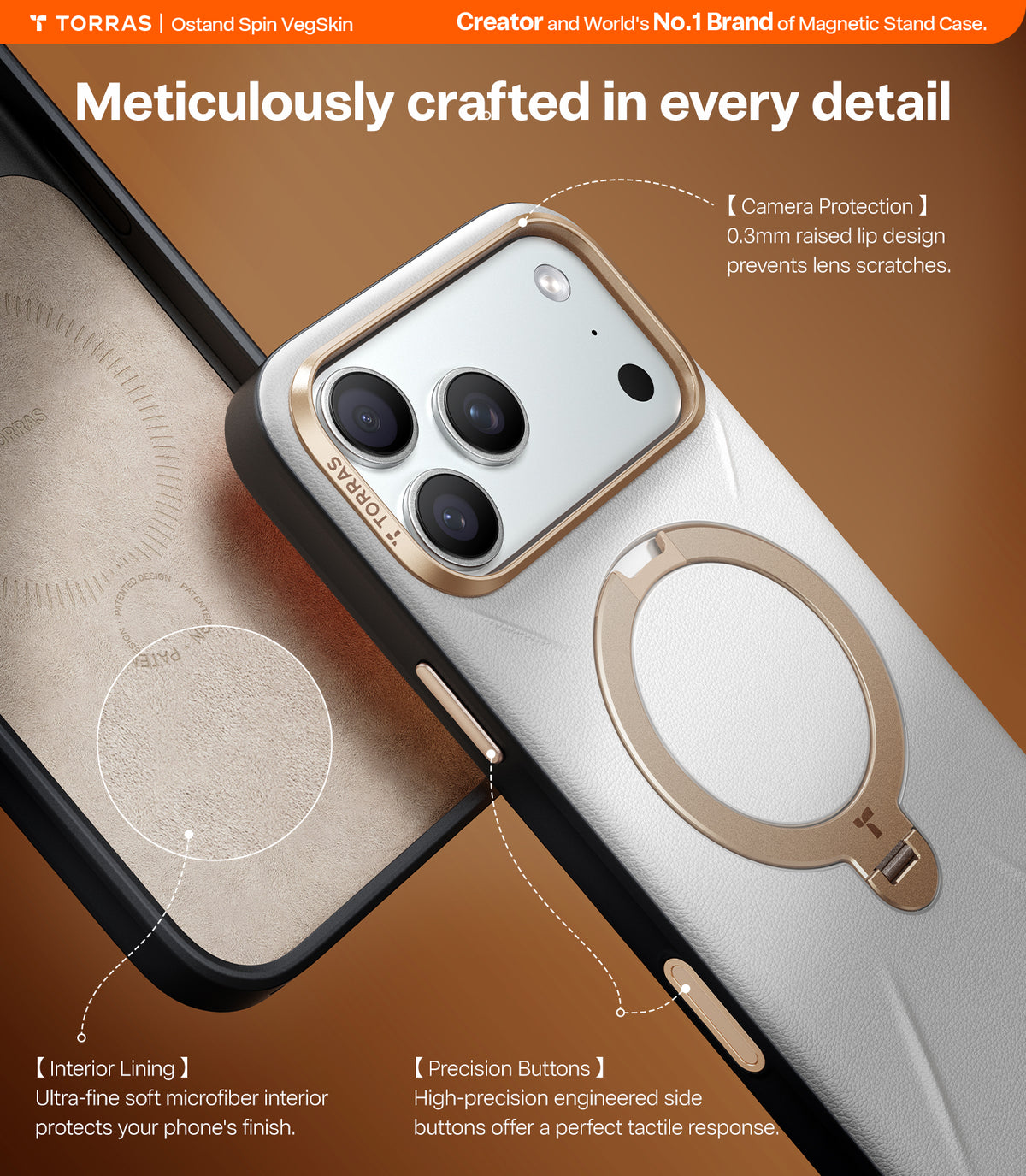 Torras iPhone 17 Pro Max Skal Ostand Q3 Vegskin Pearl Gray