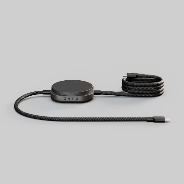Zens USB C-C Pro 2 Laddkabel med Qi2 2-i-1 15W 1.5m Svart