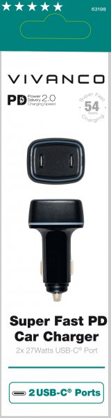 Vivanco Billaddare Super Fast PD Car Charger 54W Svart